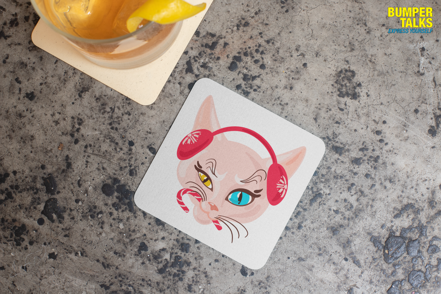 Coaster - Christmas Cat Design for Gifting - Bumper Talks