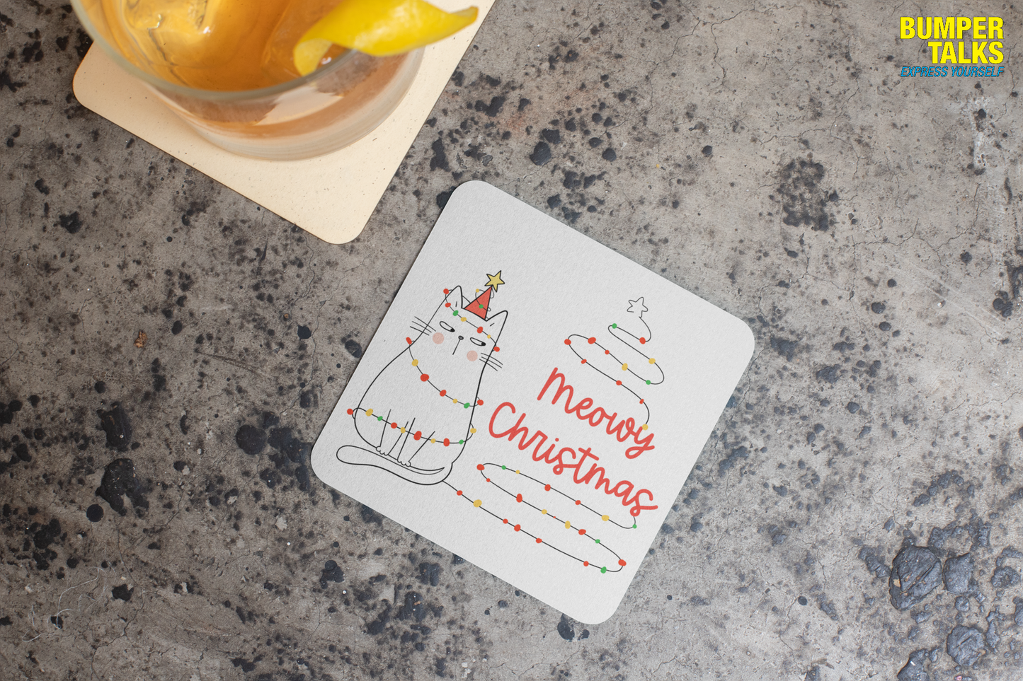 Coaster - Meowy Christmas Cat Design for Gifting - Bumper Talks