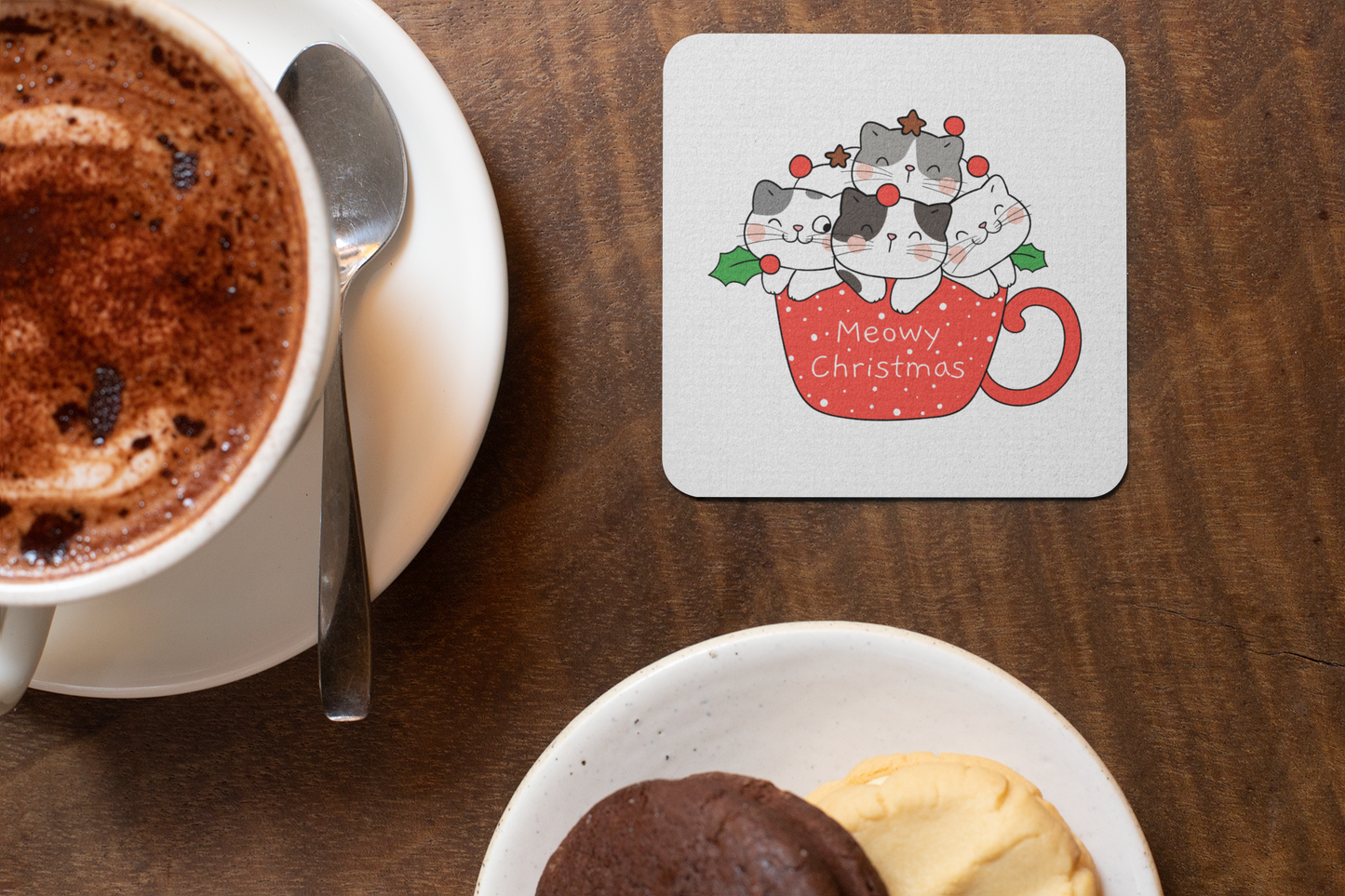 Coaster - Meowy Christmas Cat Design for Gifting - Bumper Talks
