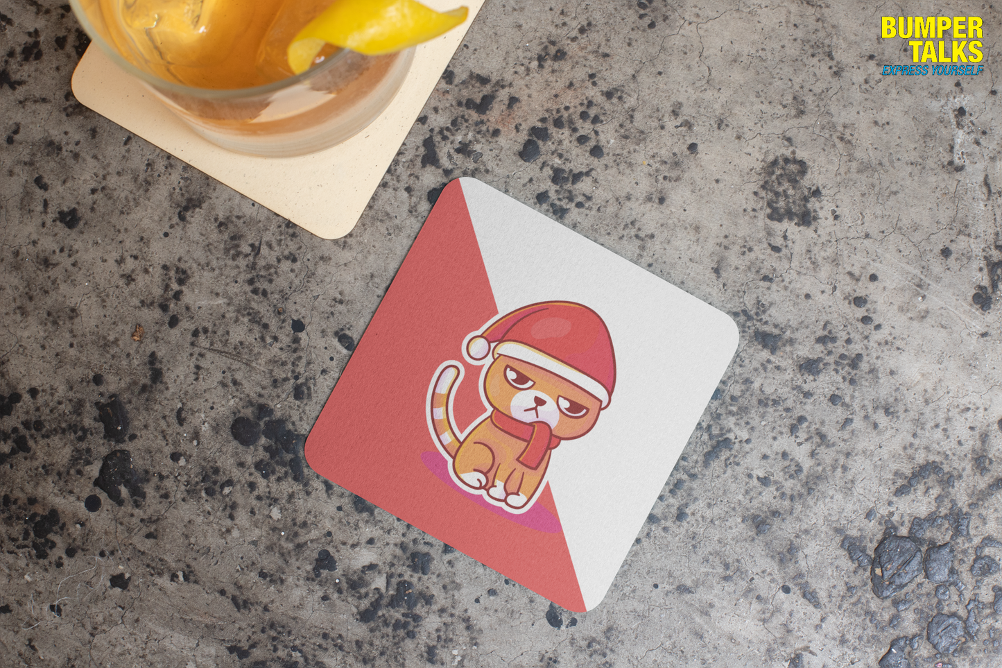 Coaster - Christmas Angry Cat Design for Gifting - Bumper Talks