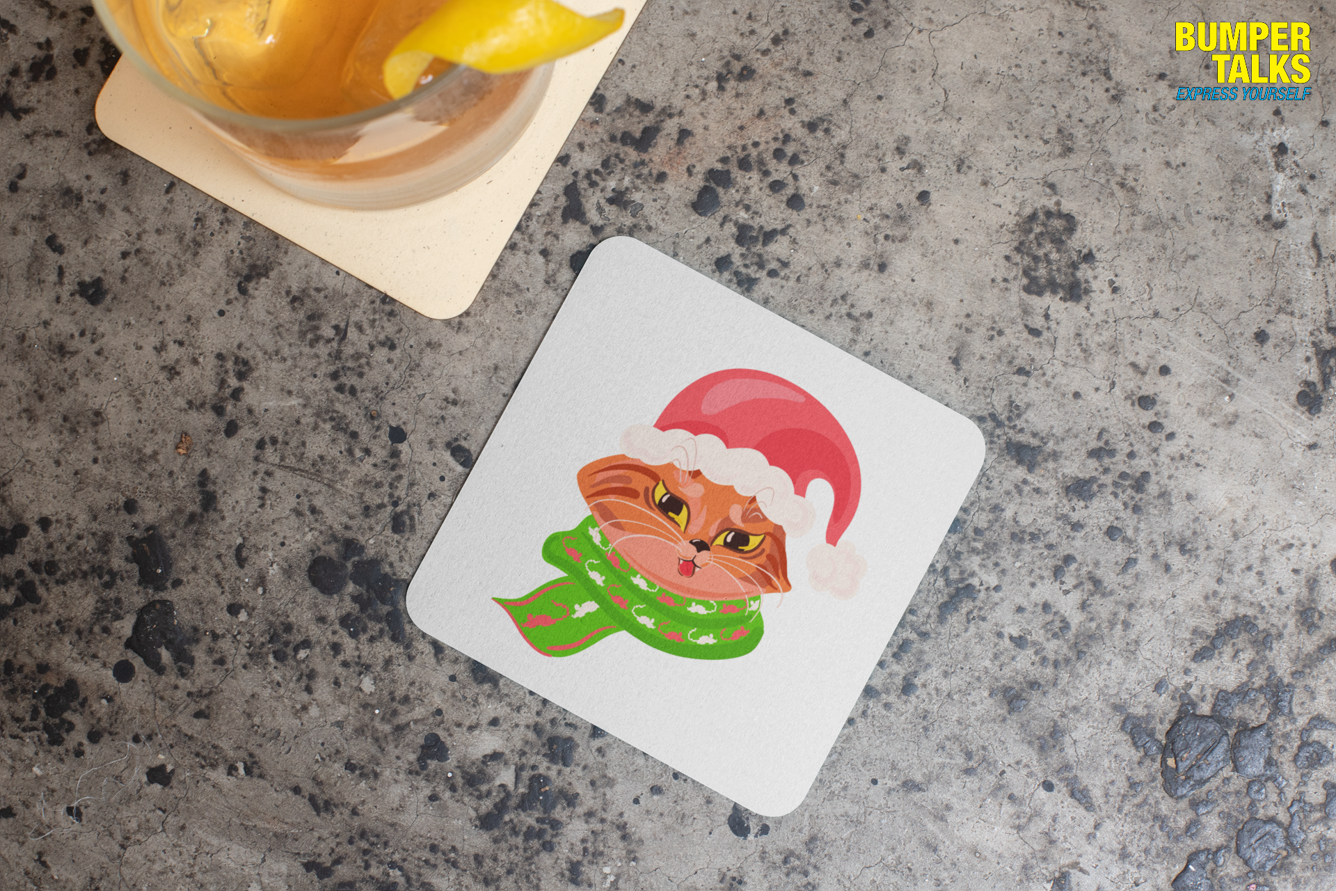 Coaster - Christmas Cat Design for Gifting - Bumper Talks