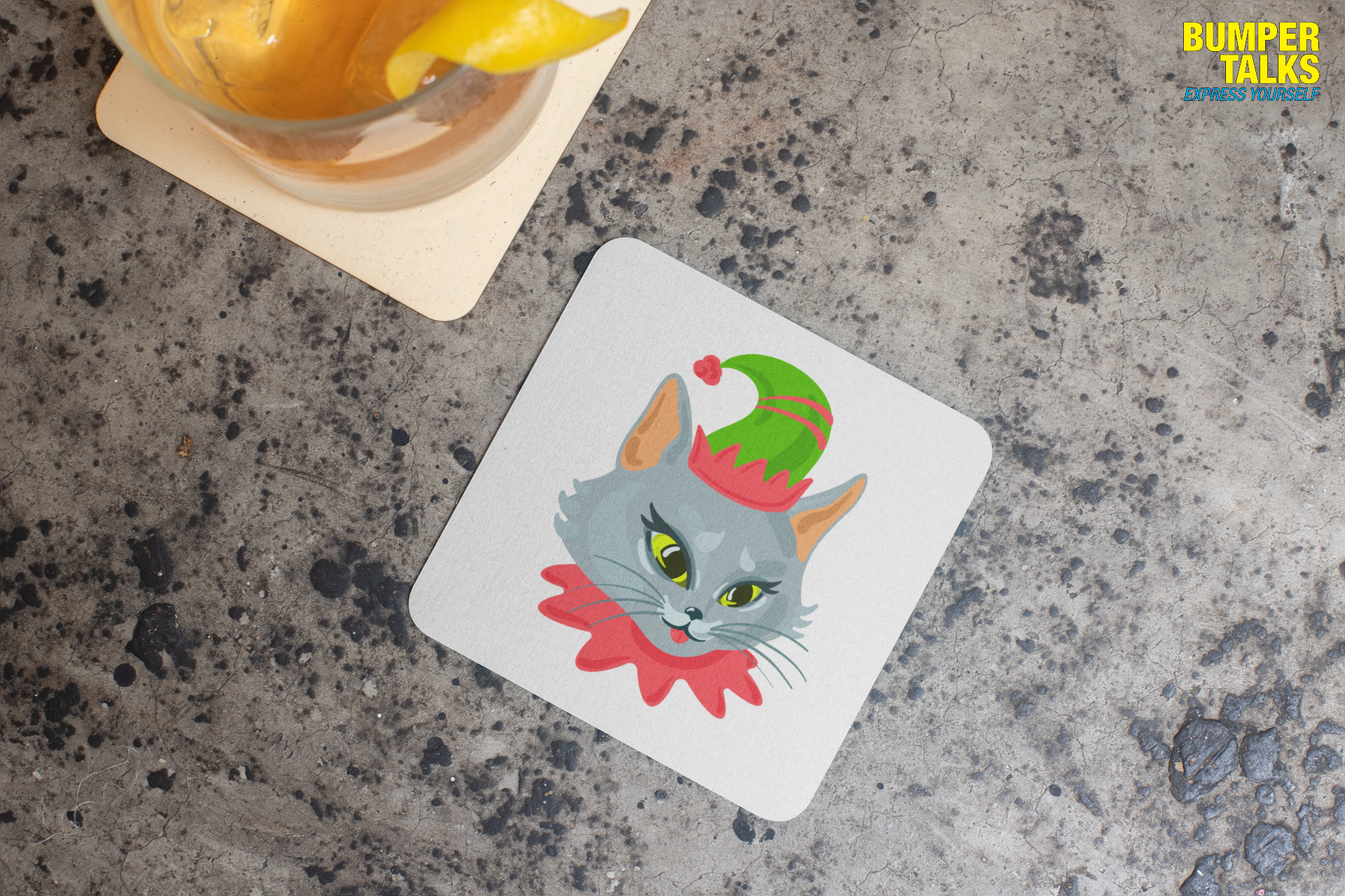 Coaster - Christmas Cat Design for Gifting - Bumper Talks