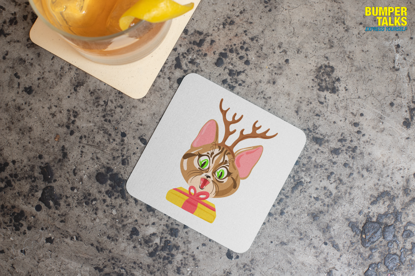 Coaster - Christmas Cat Design for Gifting - Bumper Talks