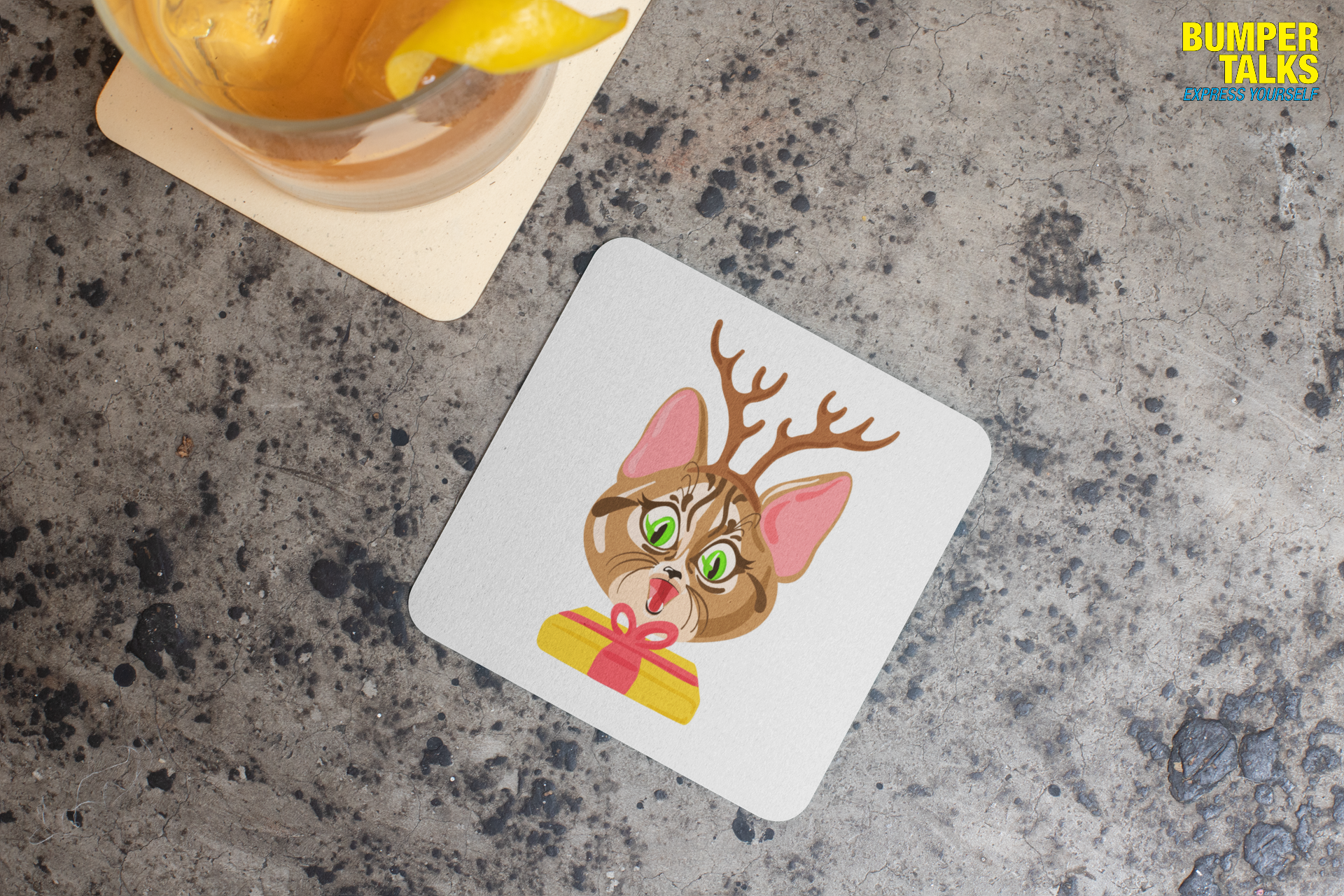 Coaster - Christmas Cat Design for Gifting - Bumper Talks