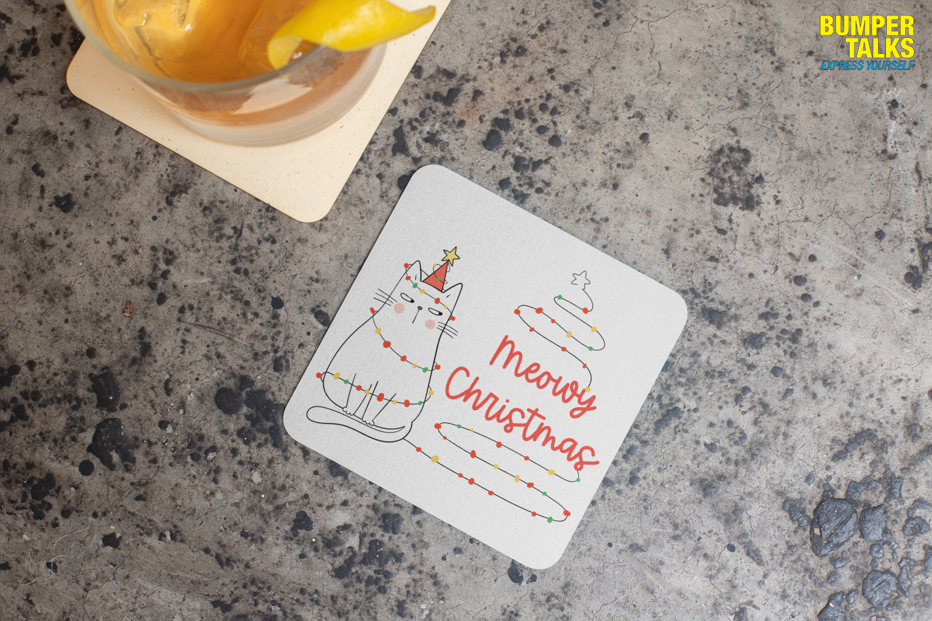 Coaster - Meowy Christmas Cat Design for Gifting - Bumper Talks