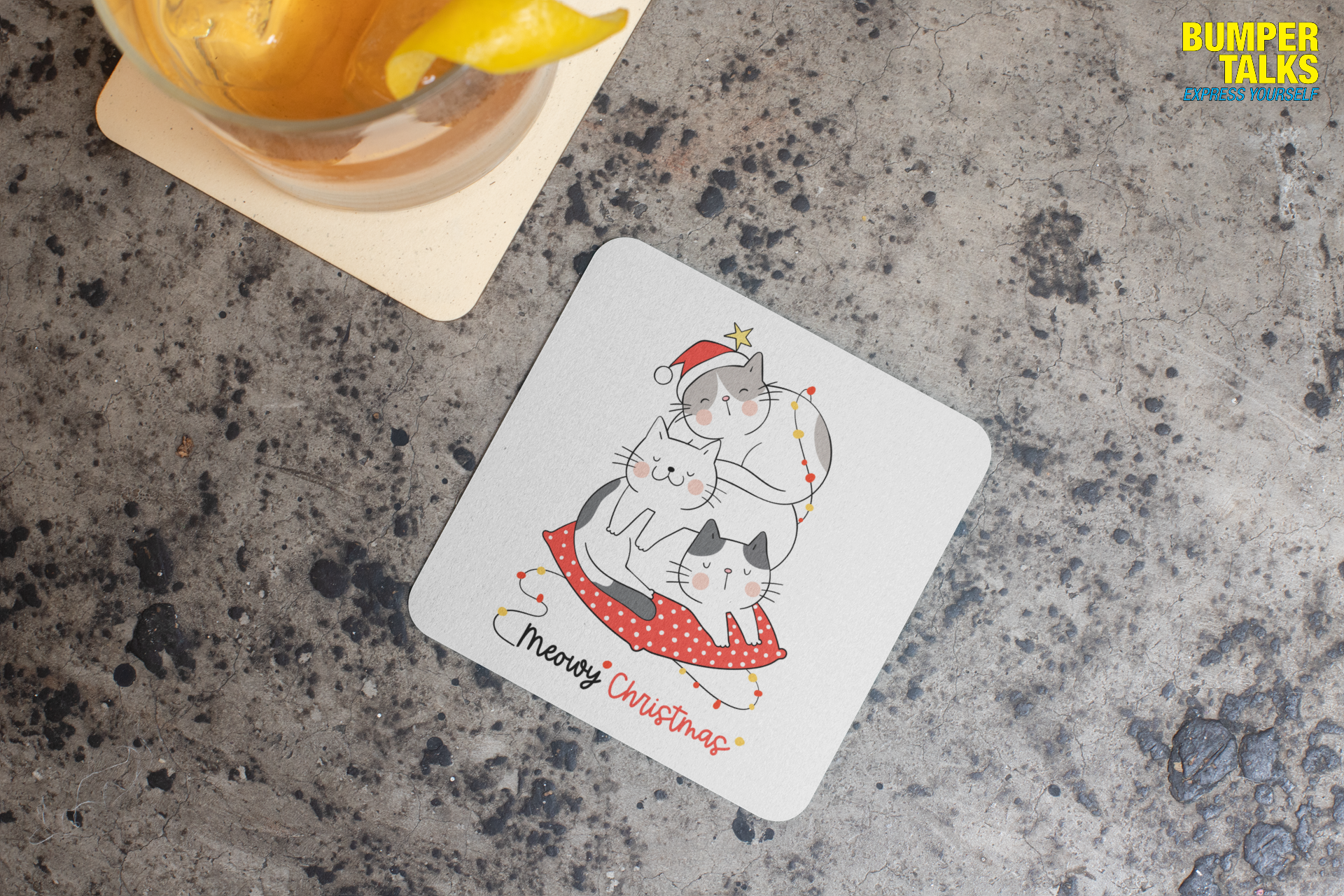 Coaster - Meowy Christmas Cat Design for Gifting - Bumper Talks